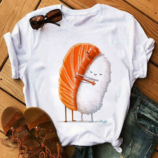 Summer Women Cute Sushi Hug Short Sleeve T-shirts