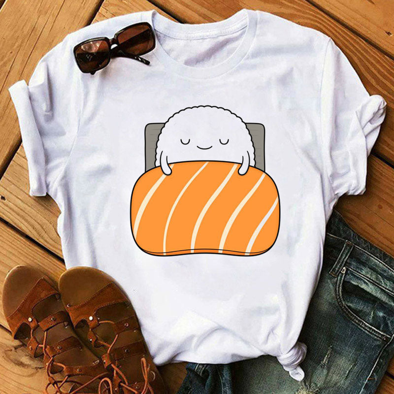 Summer Women Cute Sushi Hug Short Sleeve T-shirts