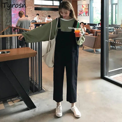 Jumpsuits Women Retro Loose Jump Suit Mujer Students Harajuku Streetwear Wide Leg Ankle-length Suspenders Trouser Japanese Style