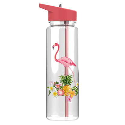 Bpa-Free 750ml Tritan Sports&Outdoor Straw Water Bottle With Flamingos Printing My Drink Juice Handle Straw Kettle For Kids