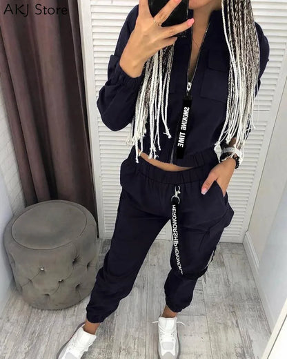 Long Sleeve Zipper Tops&women Pants Streetwear Track Suit Casual Women Set 2 Pieces