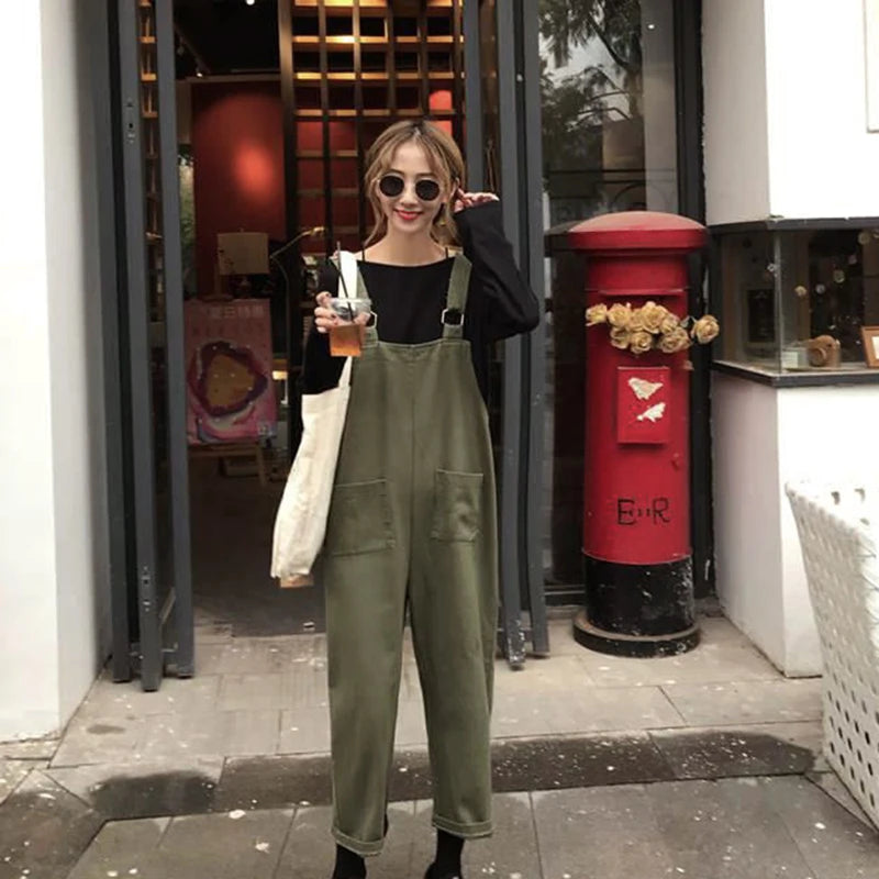 Jumpsuits Women Retro Loose Jump Suit Mujer Students Harajuku Streetwear Wide Leg Ankle-length Suspenders Trouser Japanese Style