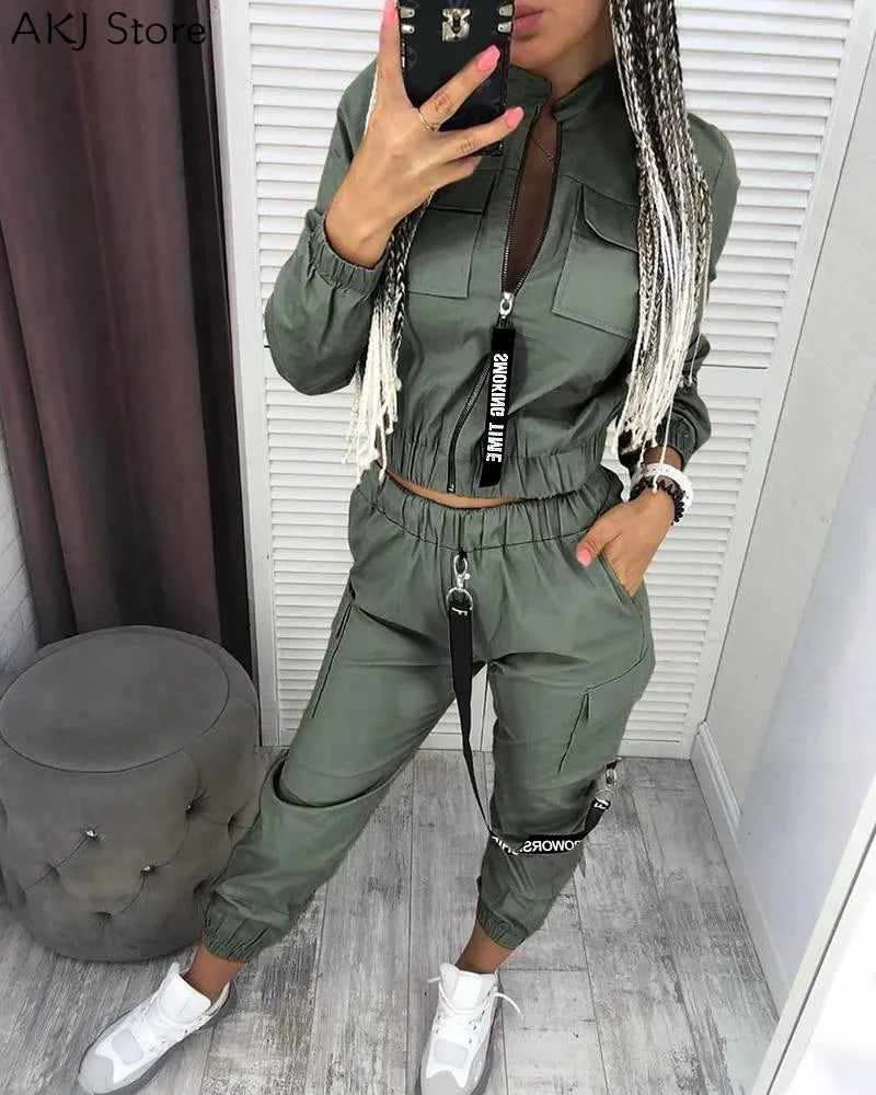 Long Sleeve Zipper Tops&women Pants Streetwear Track Suit Casual Women Set 2 Pieces