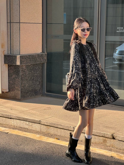 Age-Reducing Sweet and Spicy Ruffles Slim Looking Long Sleeves Dress