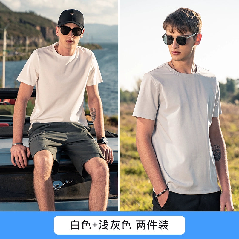 Mercerized Cotton Men Pure White Bottoming Shirt Short Sleeve T-shirt