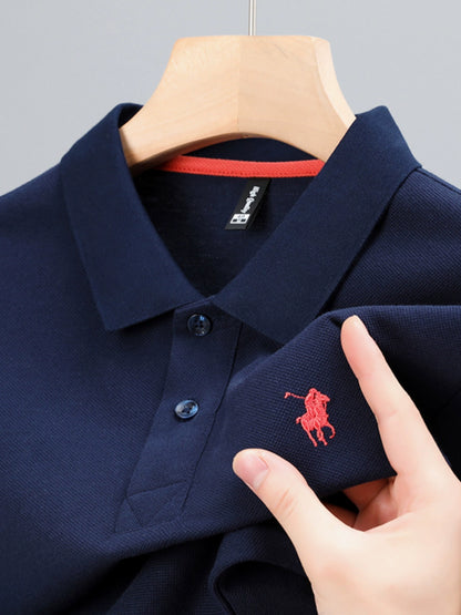 100% Pure Cotton Pu Sen Paul Polo Shirt Horse Logo Summer Fashion Brand Short Sleeve T-shirt Men Lapel T-shirt Tops