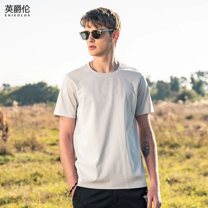 Mercerized Cotton Men Pure White Bottoming Shirt Short Sleeve T-shirt