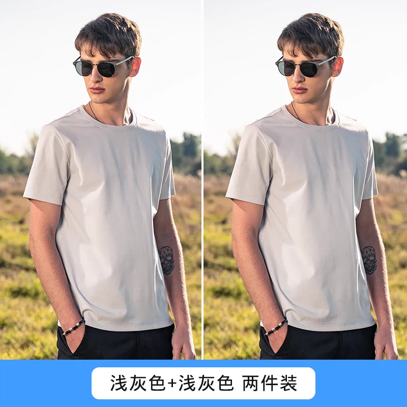 Mercerized Cotton Men Pure White Bottoming Shirt Short Sleeve T-shirt