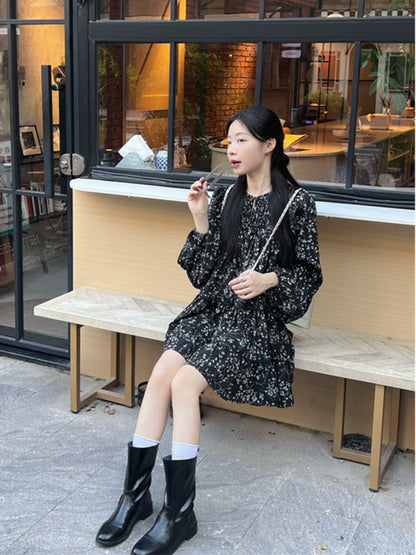 Age-Reducing Sweet and Spicy Ruffles Slim Looking Long Sleeves Dress