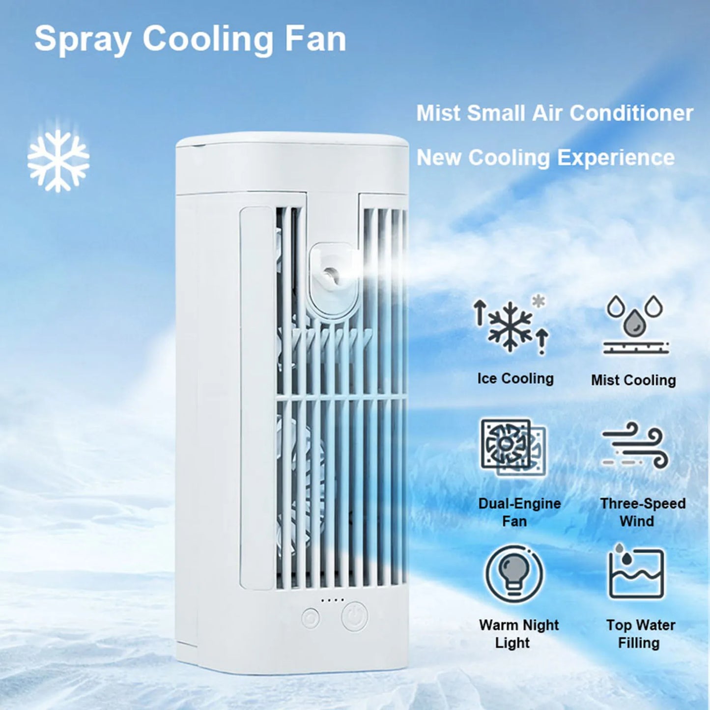 Portable Air Conditioner Ultrasonic Humidifier USB Rechargeable Cooling Fan Air Cooler for Picnic Fishing Garden Outdoor Bedroom