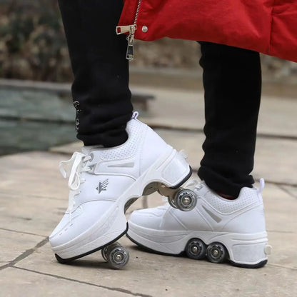 Four-Wheel Dual-Use Skating Shoes Double-Row Roller Men's Casual Sneakers Women's Men's Sport Walking Running Shoes