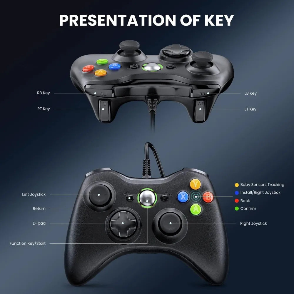 Xbox 360 Wired Controller USB Remote Gamepad PC Gaming Control Windows 7/8/10/11 Joystick Video Game Console Accessories Joypad