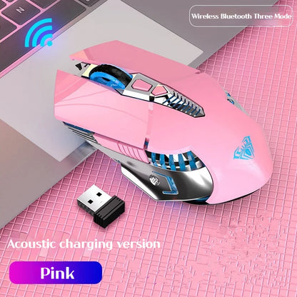 Bluetooth Wireless Gaming Mouse Rechargeable, Multi-device(bt5.0/3.0+2.4g) Led Mouse Gamer For Pc Laptop Mac Ipad Tablet