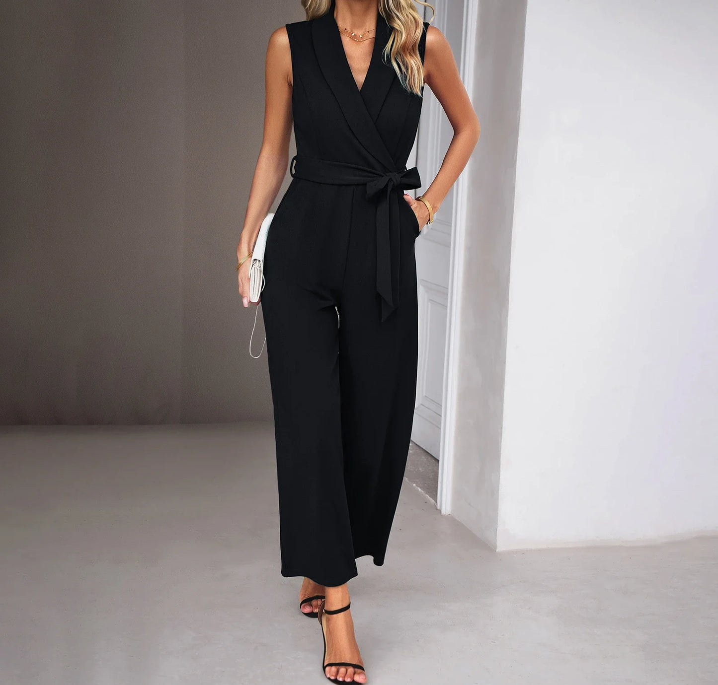 Jumpsuits for Women 2023 Fashion Solid Sleeveless Casual Elegant Office Lady One Pieces Jump Suits Overalls Autumn Winter New