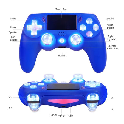 Wireless Controller Dual Vibration RGB Light Bluetooth Gamepad For PS4 PS3 Game Console PC Joystick WIN 7 8 10