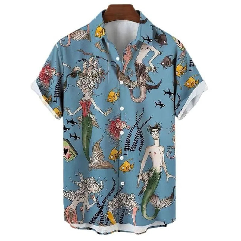 Summer Oversized Hawaiian High Quality Shirt Mens Designer Clothes Sailor Streetwear Mermaid Beach Outdoors Short Sleeve