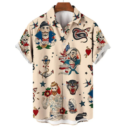 Summer Oversized Hawaiian High Quality Shirt Mens Designer Clothes Sailor Streetwear Mermaid Beach Outdoors Short Sleeve