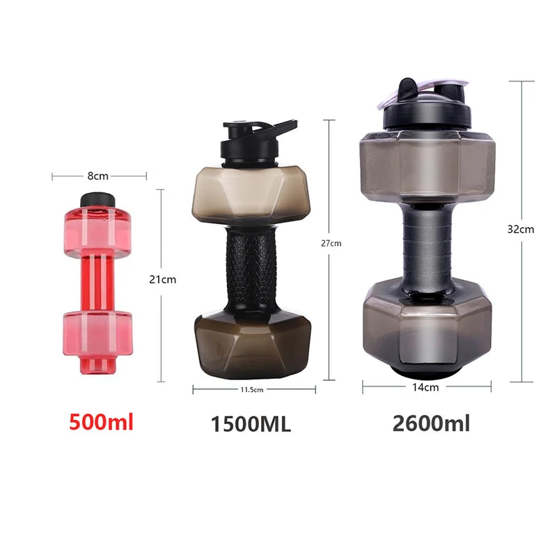 500/2600ml PET Sport Water Bottle Dumbbell Shaped Kettle Outdoor Indoor Fitness Cycling Water Bottle Water Drinks Accessories