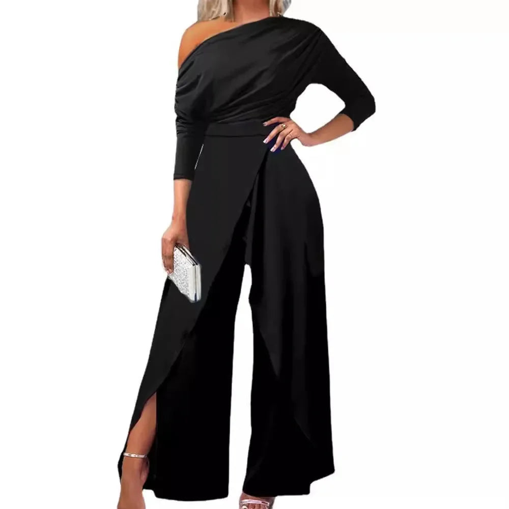 High Waist Sexy Party Romper Jumpsuit Women Skew Collar Jump Suits for Women Off-the-shoulder Irregularity Rompers Streetwear