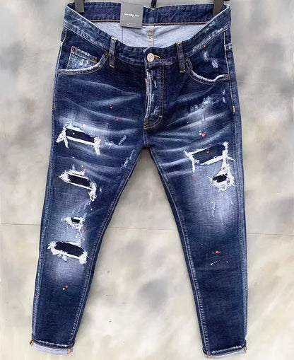 Men's Ripped Jeans Luxury Brand Light Blue Holes Long Jeans Quality Male Stretch Slim Pants Men Skinny Jeans Men Clothing