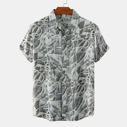 Men's Cotton Polyester Summer Short Sleeve Shirt Vintage Geometric Hawaiian Beach Male Shirts Casual Blouse For Men