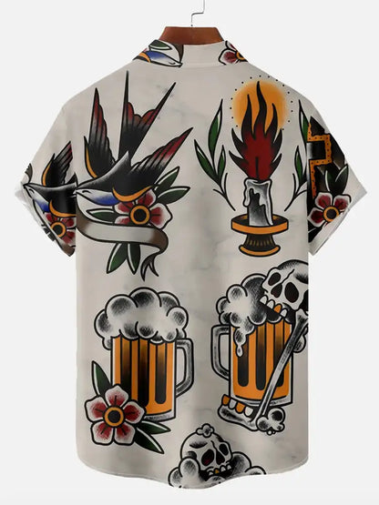 Men's retro printed casual shirt Summer Hawaiian beach short sleeved shirt Men's comfortable and fashionable custom button shirt