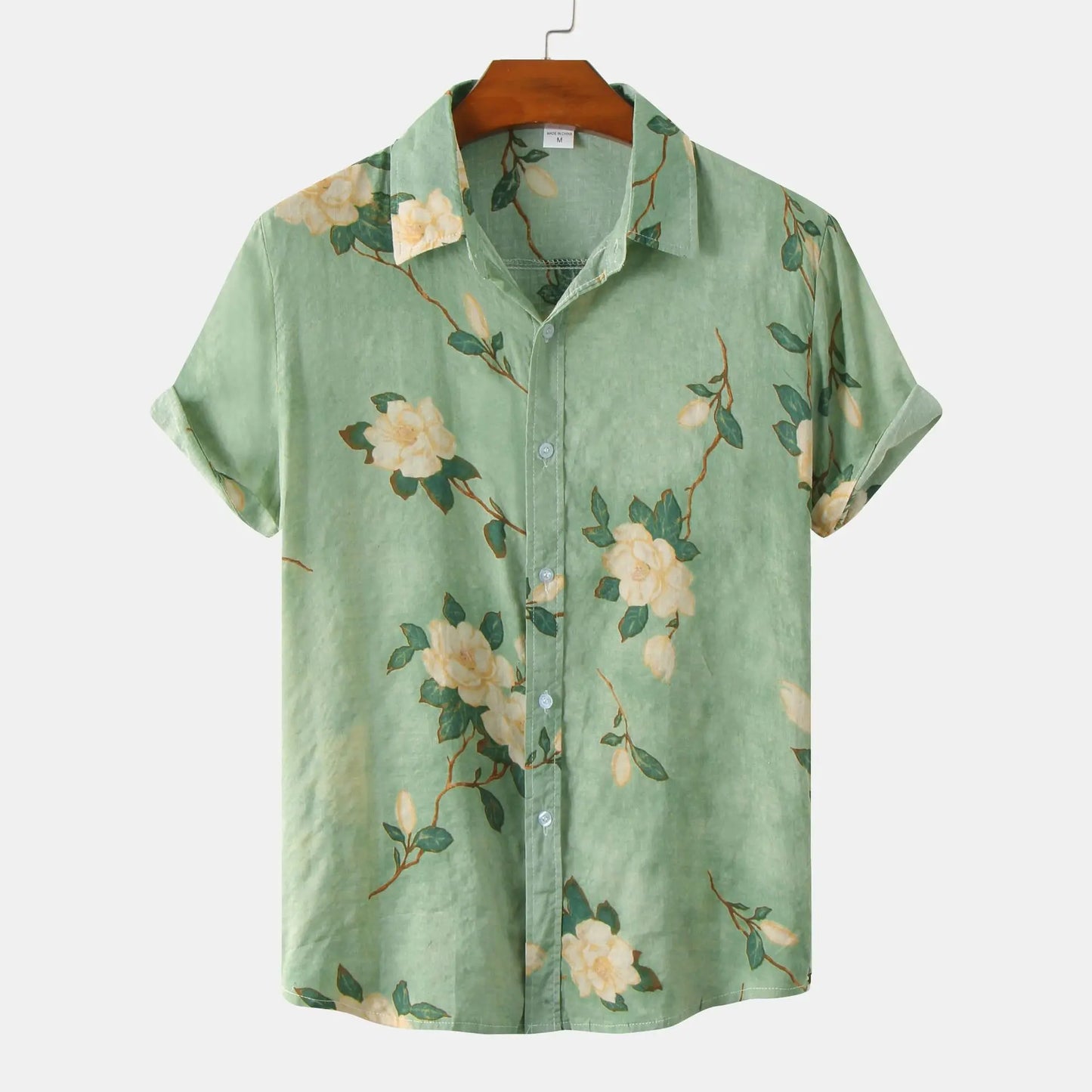 Men's Cotton Polyester Summer Short Sleeve Shirt Vintage Geometric Hawaiian Beach Male Shirts Casual Blouse For Men