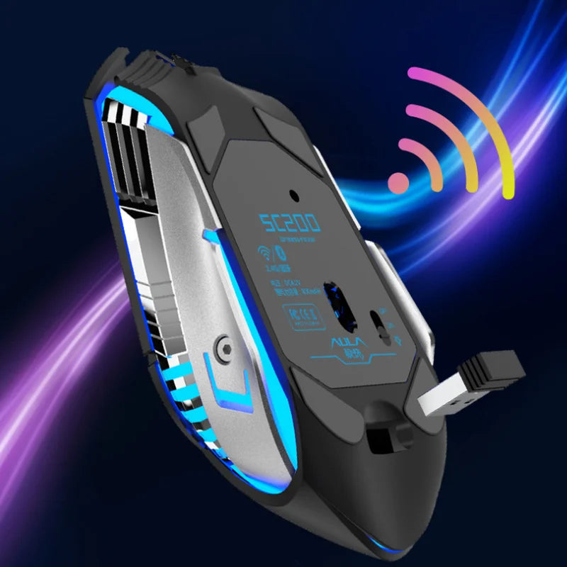 Bluetooth Wireless Gaming Mouse Rechargeable, Multi-device(bt5.0/3.0+2.4g) Led Mouse Gamer For Pc Laptop Mac Ipad Tablet