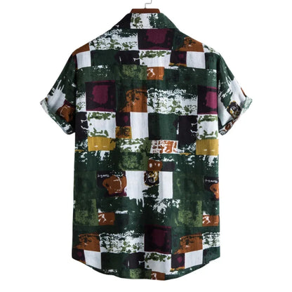 Shirts for Men 2022 Men Casual Cotton and Linen Printed Short-sleeved Shirt Men Clothing