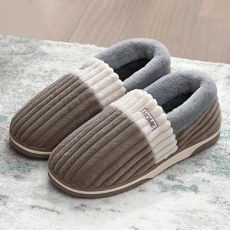 Big Size 48 49 Winter Men Slippers Comfort Furry Home Shoes Thick Warm Plush Platform Outdoor Indoor Couples Non-Slip Flats