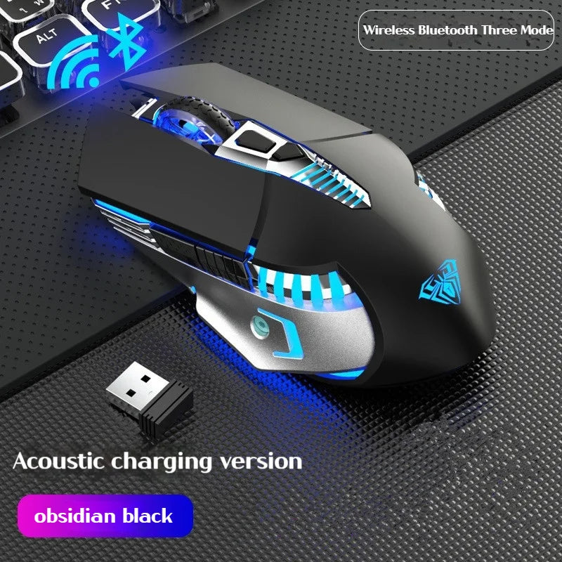 Bluetooth Wireless Gaming Mouse Rechargeable, Multi-device(bt5.0/3.0+2.4g) Led Mouse Gamer For Pc Laptop Mac Ipad Tablet