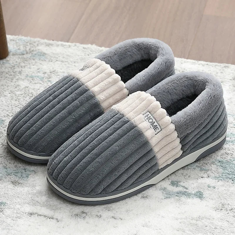 Big Size 48 49 Winter Men Slippers Comfort Furry Home Shoes Thick Warm Plush Platform Outdoor Indoor Couples Non-Slip Flats