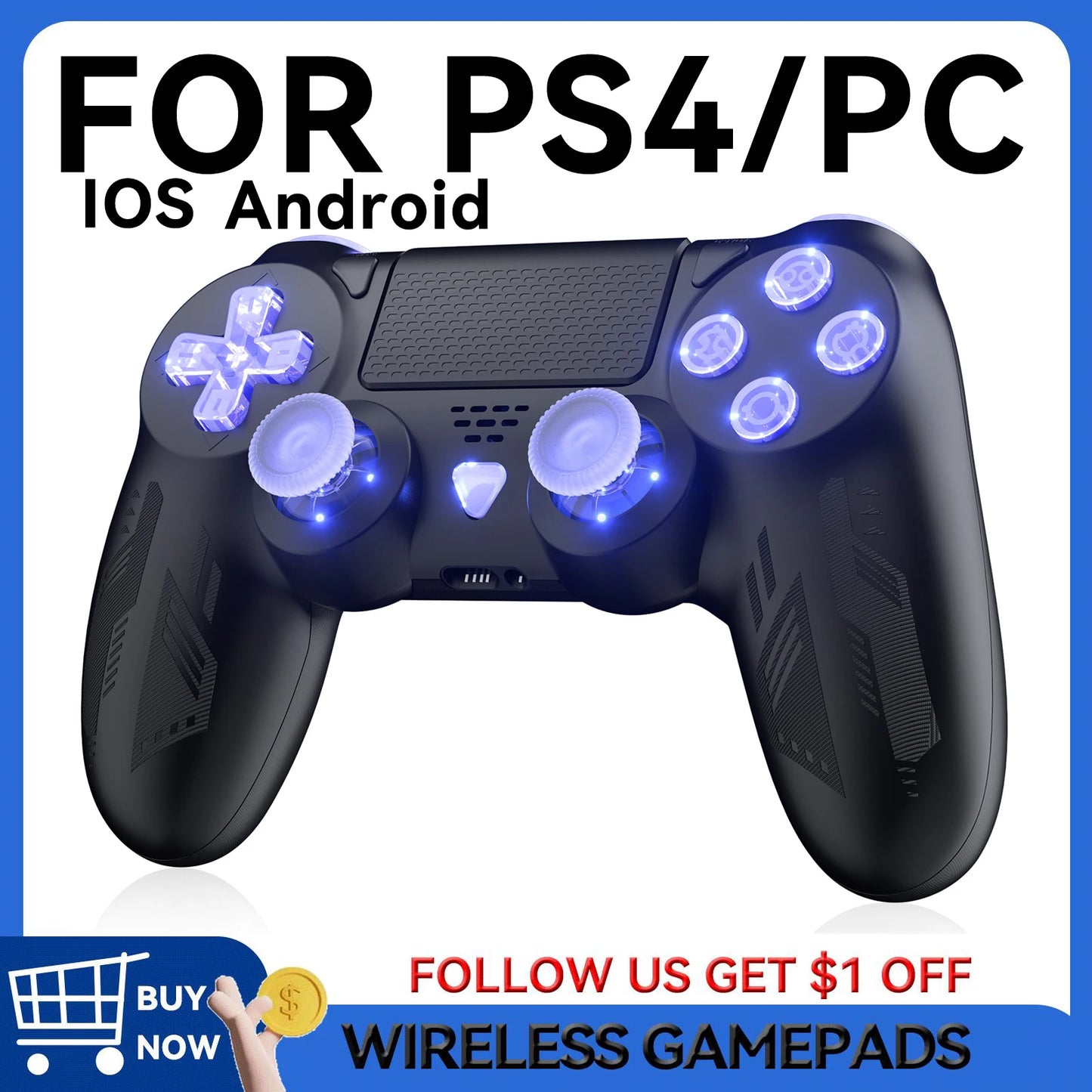 Bluetooth Wireless Controller For Ps4 RGB Light Remote Gamepads With Dual Vibration Turbo Keys Joysticks