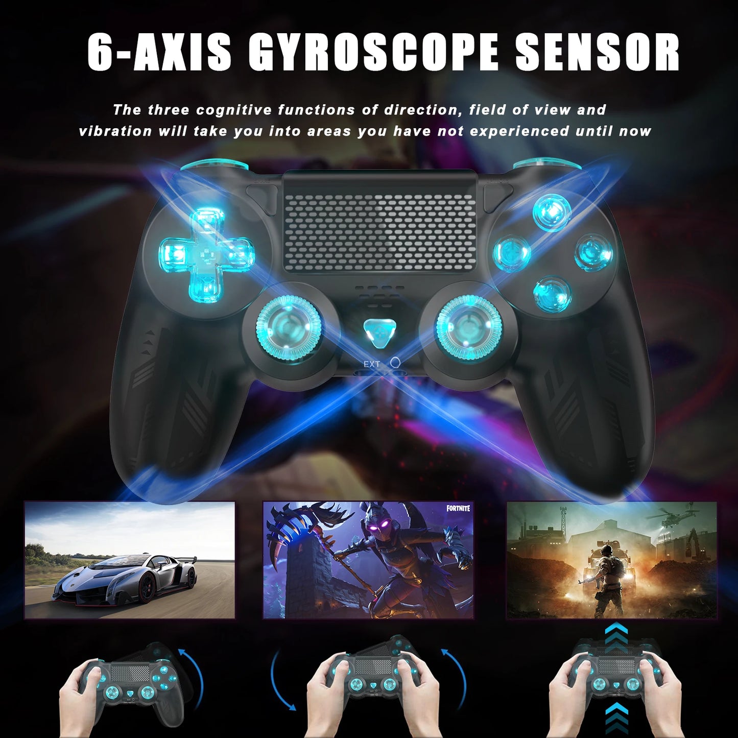 For PS4 Wireless Controller Game Joystick Remote Video Game Assistant Accessories LED Light/Dual Vibration/Turbo/6-Axis Gyro