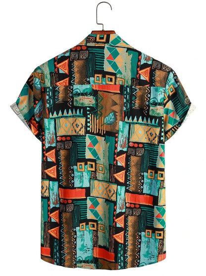 2024 Men's Fashion Retro Printed Short sleeved Shirt Men's Hawaiian Printed Shirt