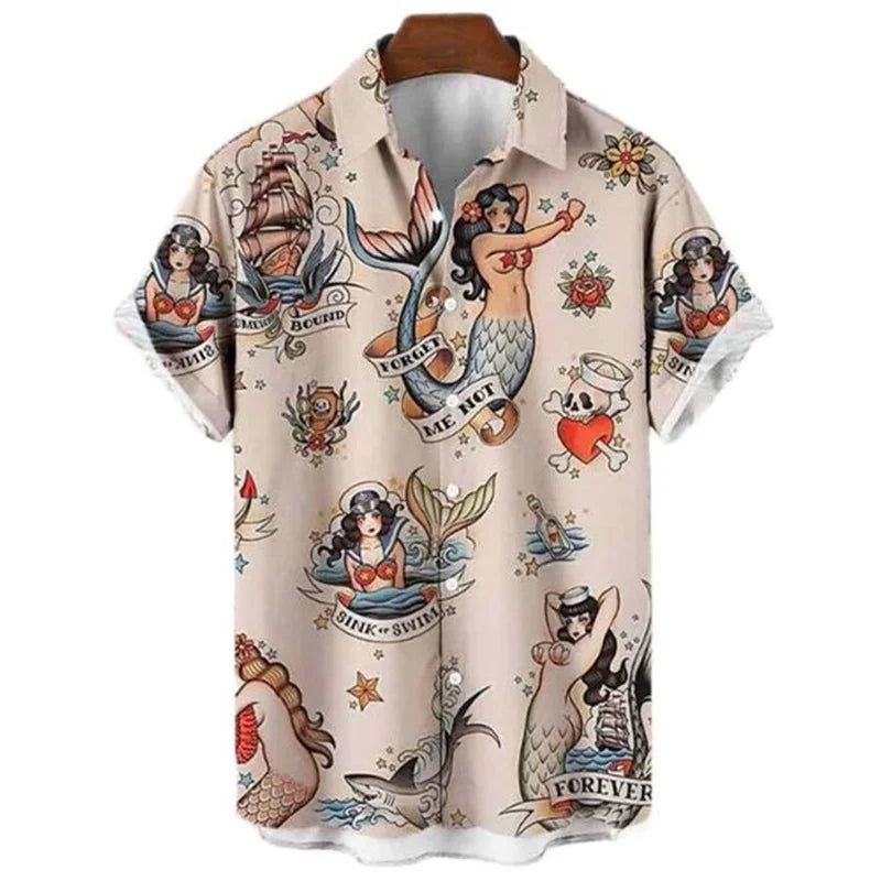 Summer Oversized Hawaiian High Quality Shirt Mens Designer Clothes Sailor Streetwear Mermaid Beach Outdoors Short Sleeve