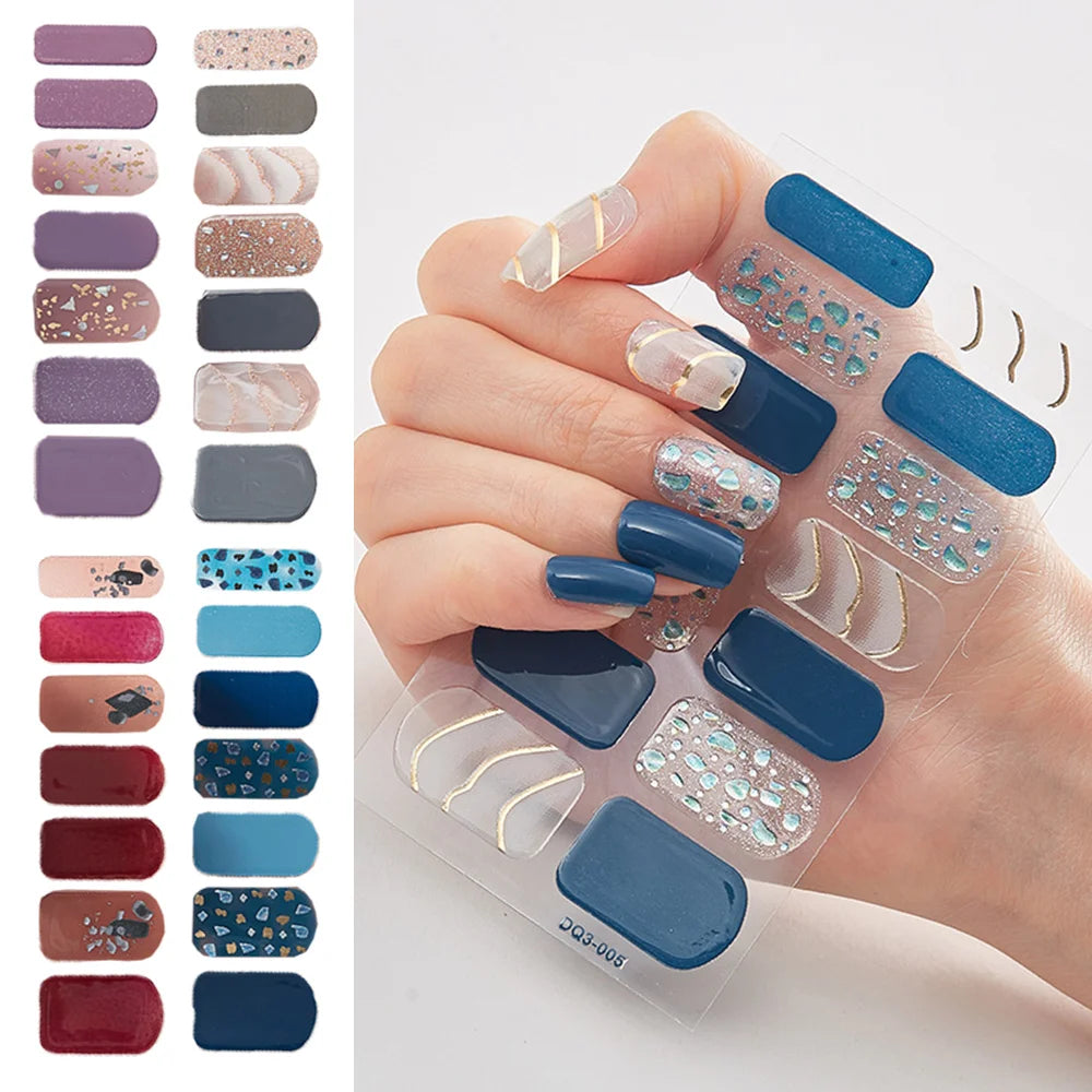 14Tips Full Cover Nail Sticker Korean Fake Finger Nail Sticker Decals DIY Manicure Full Nail Wraps 3D Foil Nail Decal Strips