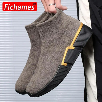 High Top Winter Sneakers Men Shoes Outdoor Warm Plush Sneaker Slip-On Sock Casual Shoes Men Running Shoes zapatillas Larger Size