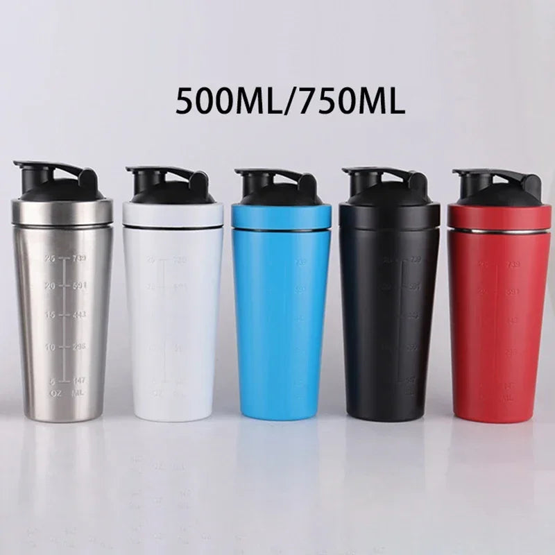 Stainless Steel Protein Powder Shaker Bottle Leak Proof Water Bottle for Gym Fitness Sport Whey Shakes Cup with Scale 500/750ml