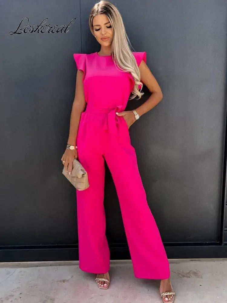 Summer Short Sleeve Wide Leg Jumpsuit For Women Elegant Romper Vintage Streetwear Jumpsuits Overalls Women Jump Suit Woman