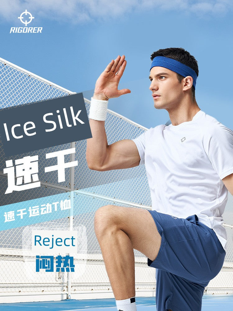 RIGORER Men Ice Silk Sports T-shirt Basketball Short Sleeve