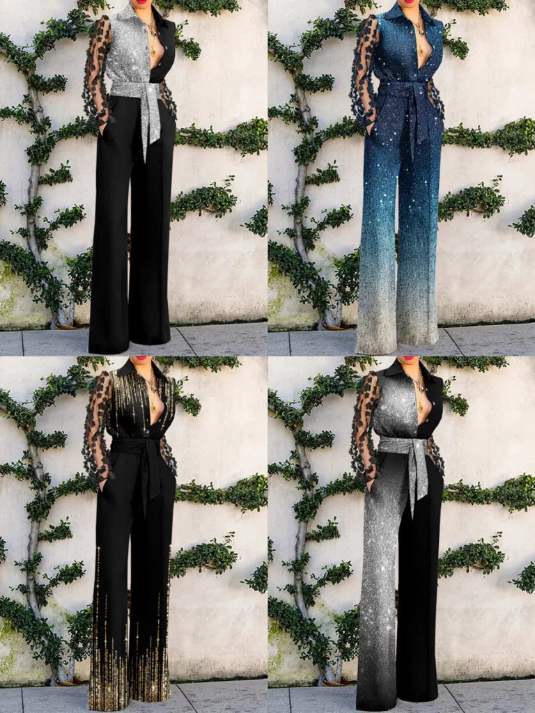 Jumpsuits Women New Spring/Summer Fashion Versatile Sexy Lace Patchwork Flared Loose Y2k Jump Suits for Female Streetwear