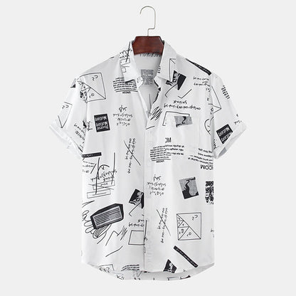 Shirts Mens Funny Abstract Cartoon Slogan Chest Pocket Short